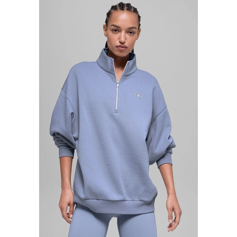 Alo Accolade 1/4 Zip Pullover Sweatshirt Unisex Large  - Winter Frost